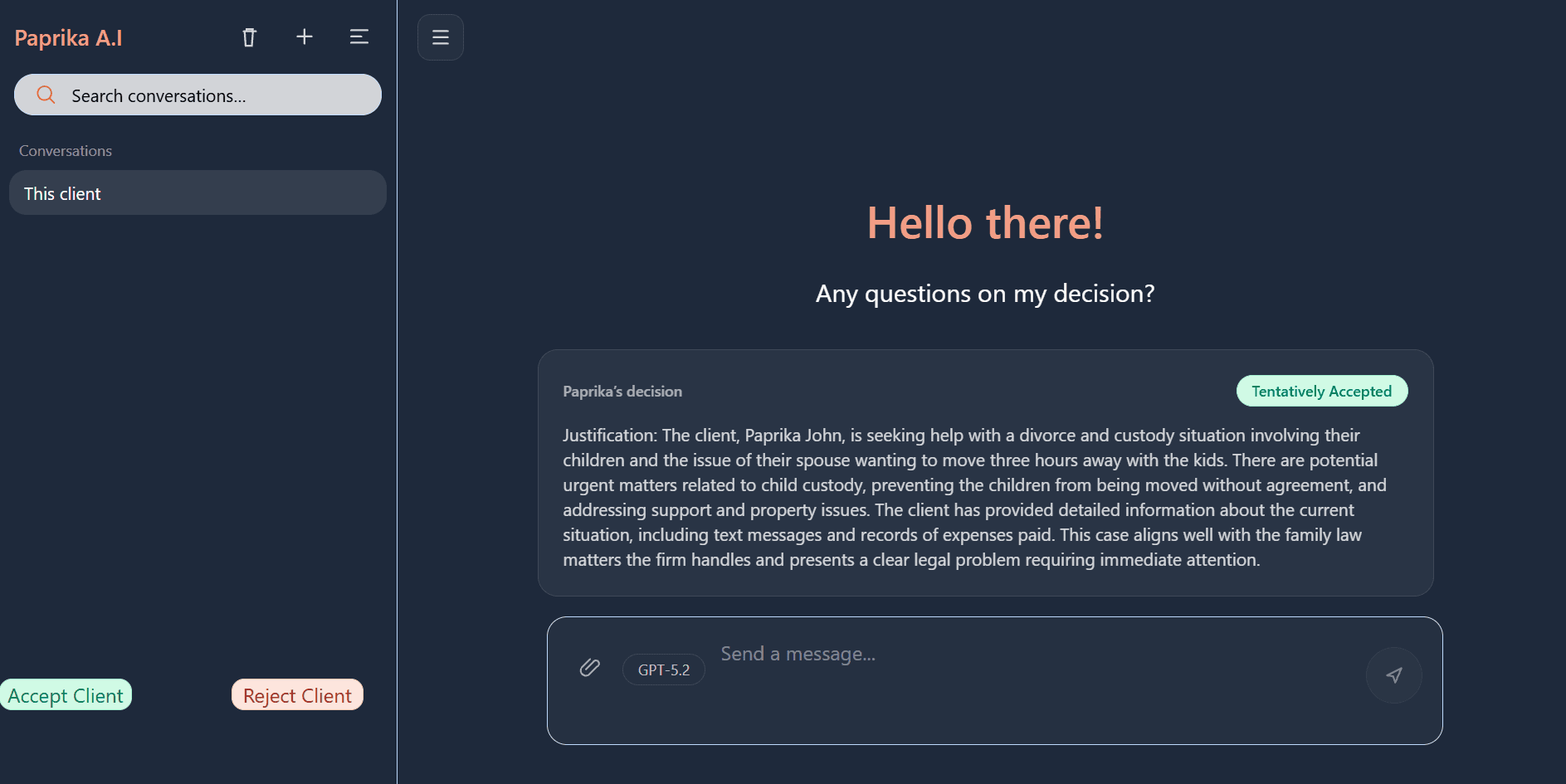 Paprika decision and justification screenshot