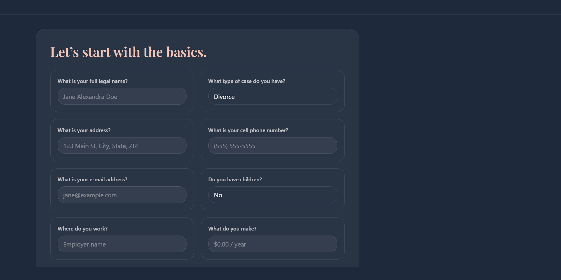 Paprika intake form screenshot